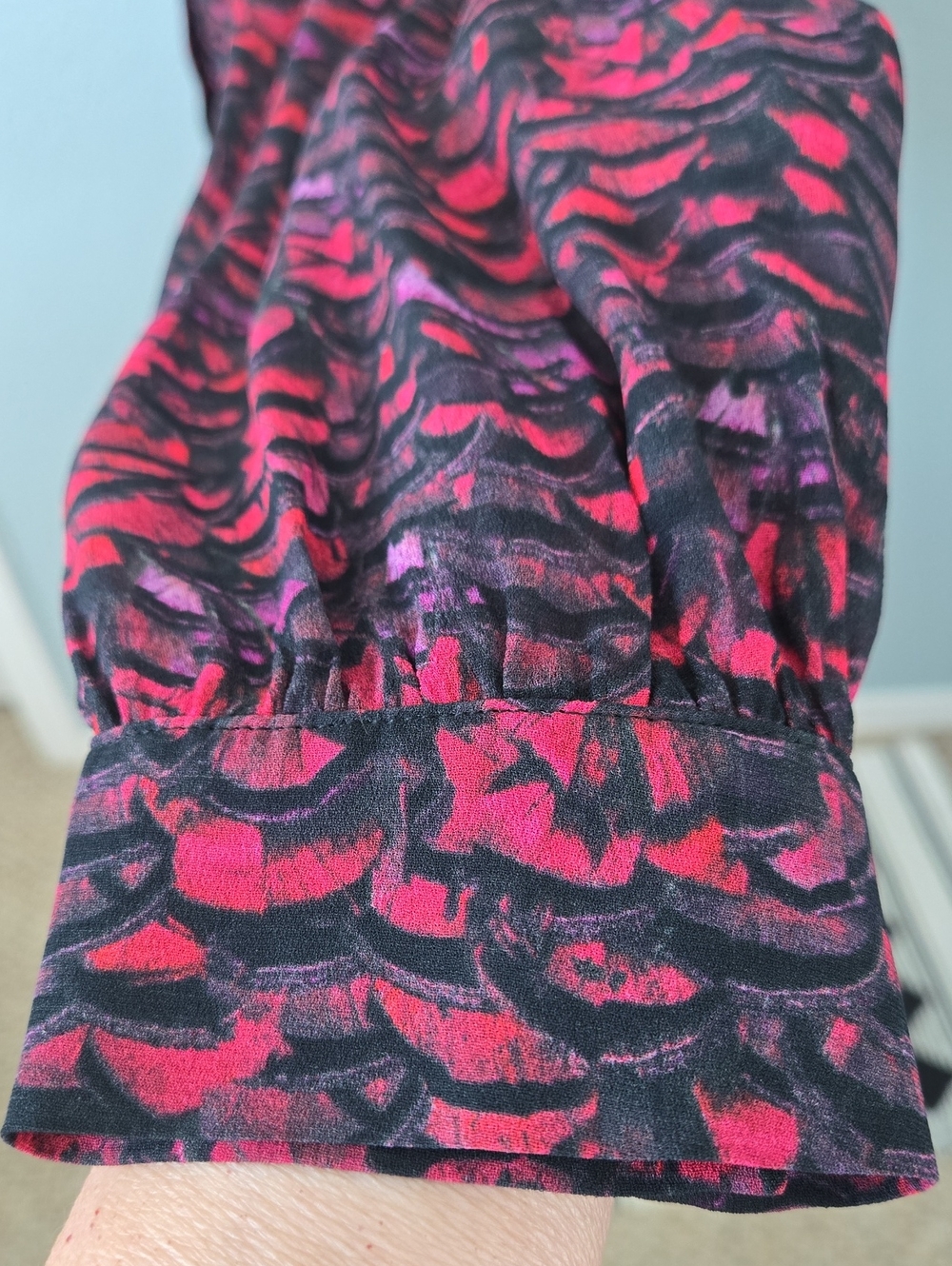 All Saints Adeliza Plume Blouse Jewel Tone Semi Sheer Feather Printed Sz Medium - Picture 9 of 16